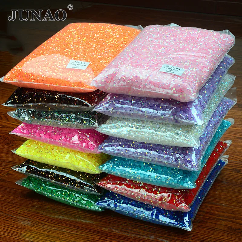 JUNAO 2mm 3mm 4mm 5mm 6mm Wholesale Jelly White AB Nail Rhinestones Non Hotfix Strass Crystal Flatback Resin Glitter Stone Bulk