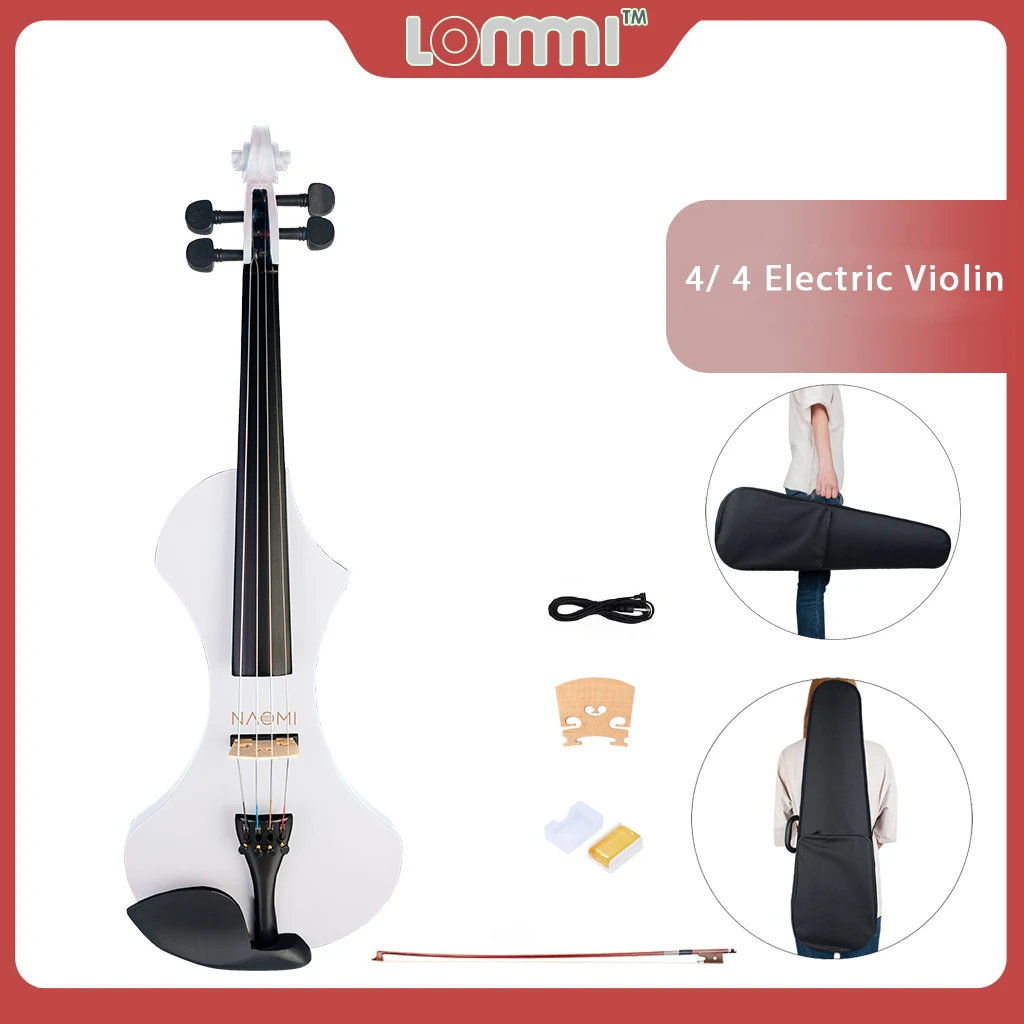 LOMMI Electric Violin 4/4 Full Size Violin 4/4 Fiddle Strings Violin Player Beginner Silent Preamp Rosin+Bridge+Bow+Case SET