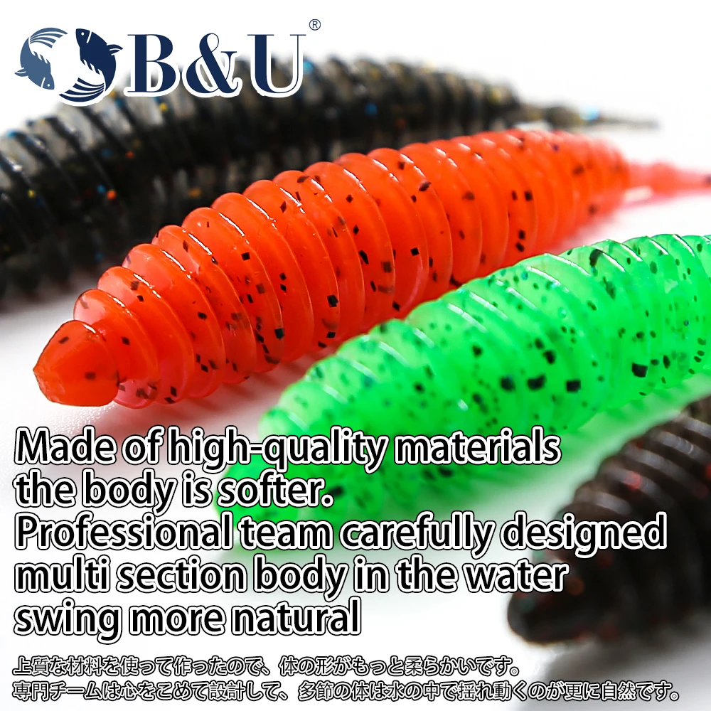 B&U 40 mm 60 mm weicher Angelköder Shad Silikonköder Wurm Wobbler Künstlicher Leurre Souple für Hecht Swimbait – Detail 4