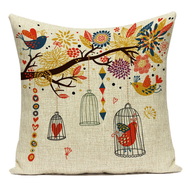 Lovely Bird Cushion Cover Birdcage Pattern Pillow Covers Decorative For Sofa Car Bed Living Room Decor Polyester Pillowcase