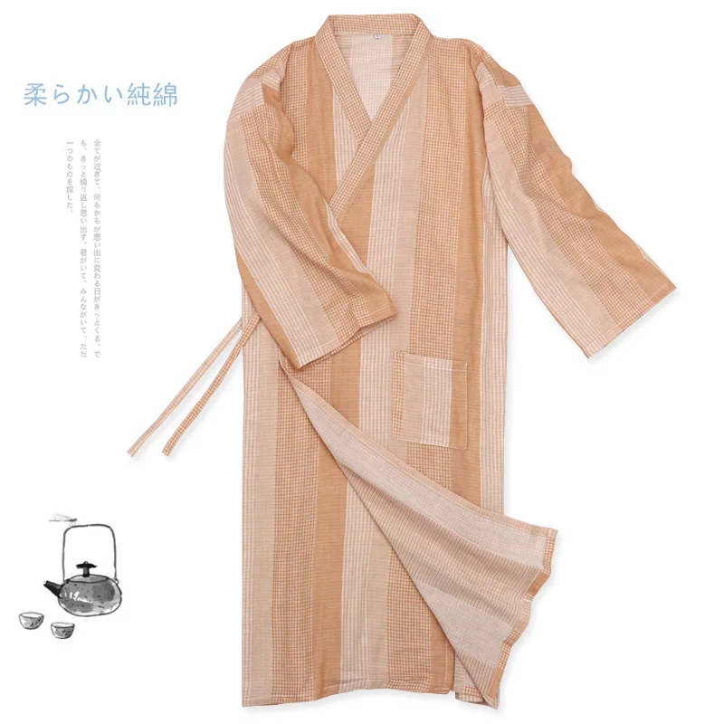 Japanese Traditional Retro Style Summer Robe Pajamas Soft Loose Cotton Man Bathrobe Kimono Hanfu Home Clothes Sleep Lounge Wear