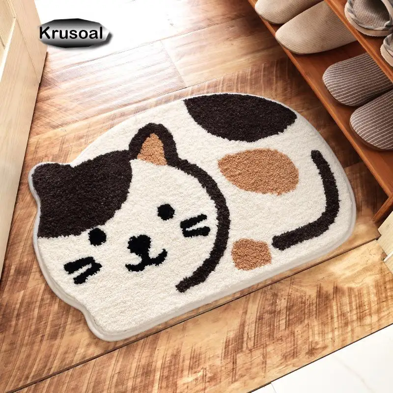 Bathroom Absorbent Floor Mats Creative Cartoon Cat Shape Thick Flocking Bathroom Rugs Non-Slip Bath Mat Decorative Door Mats