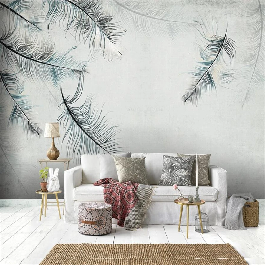 Custom wallpaper 3d photo mural papel de parede Nordic style wall simple and elegant mural blues feather living room wallpapers