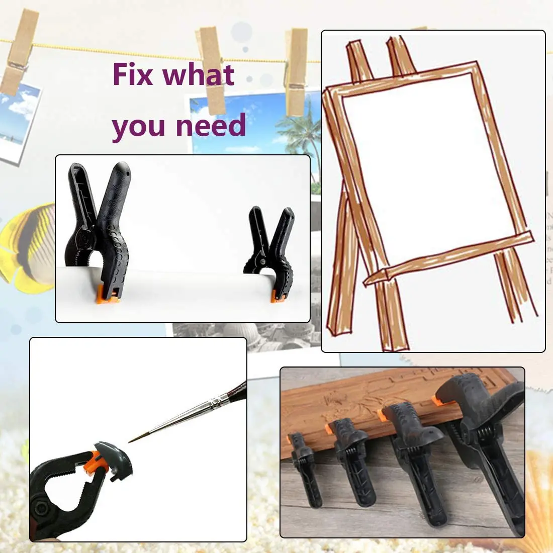 5pcs 2-9 inch Adjustable Nylon Mini Spring Clamps Muslin Clamps for Photo Studio Backdrops Woodworking DIY Projects