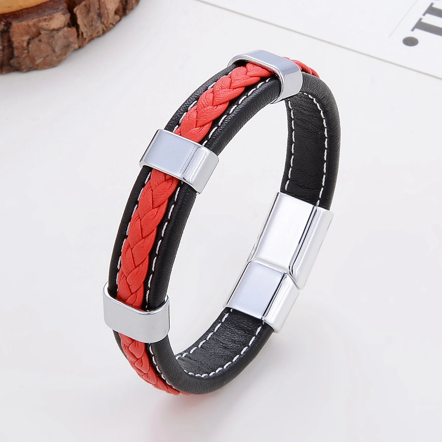 Klassisches geflochtenes Lederarmband für Damen, Zinklegierung, Metall, Herrenschmuck, Armbänder, Damen-Accessoires, 2021, Phevт Alem – Detail 19