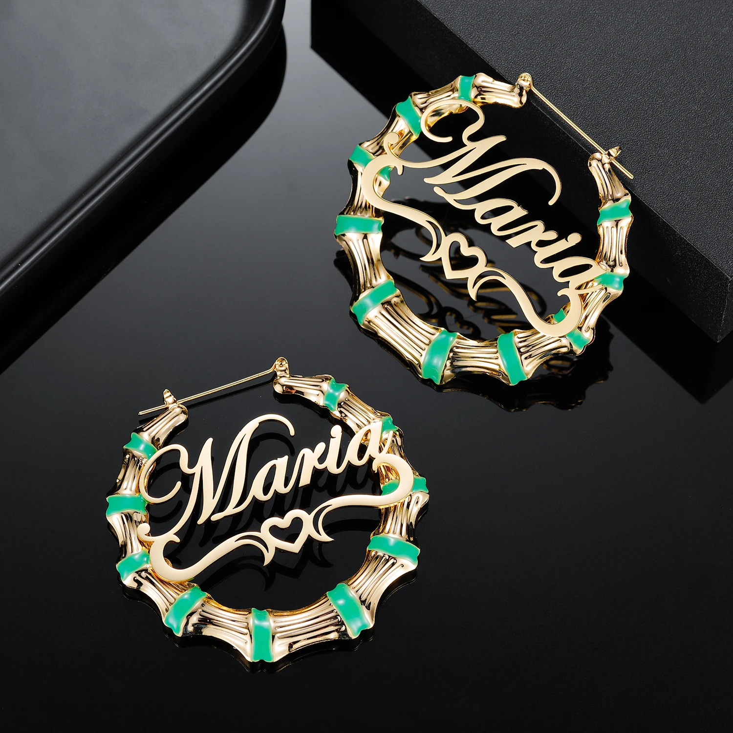 Personalize Colorful Bamboo Hoop Earring Customize Gold Plated Name Earring Sexy Style Enamel Earrings Jewelry For Women Gift