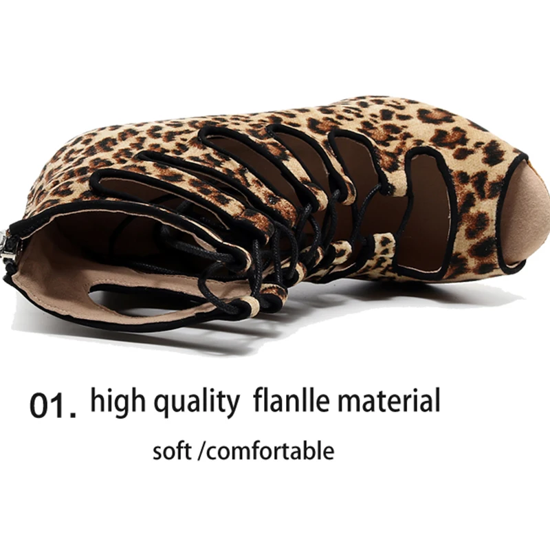 Women High Top  Latin Dance Shoes Leopard flannel Ballroom Dance Boots for Ladies Soft Sole High Heel Sandals for Dancing shoes