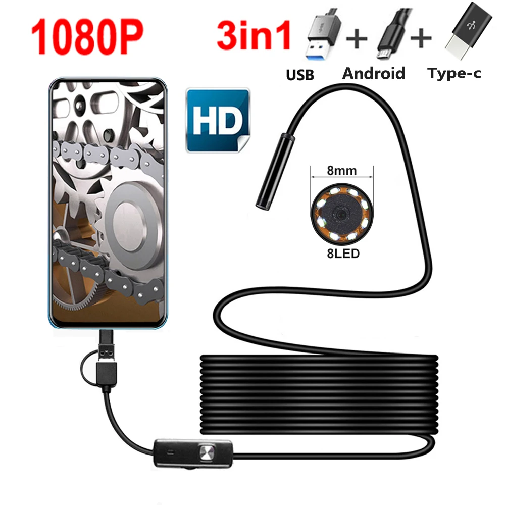 1080P yeni USB yılan muayene kamera 2.0 MP IP68 su geçirmez USB tip-c endoskop 8 LED samsung Huawei Xiaomi PC