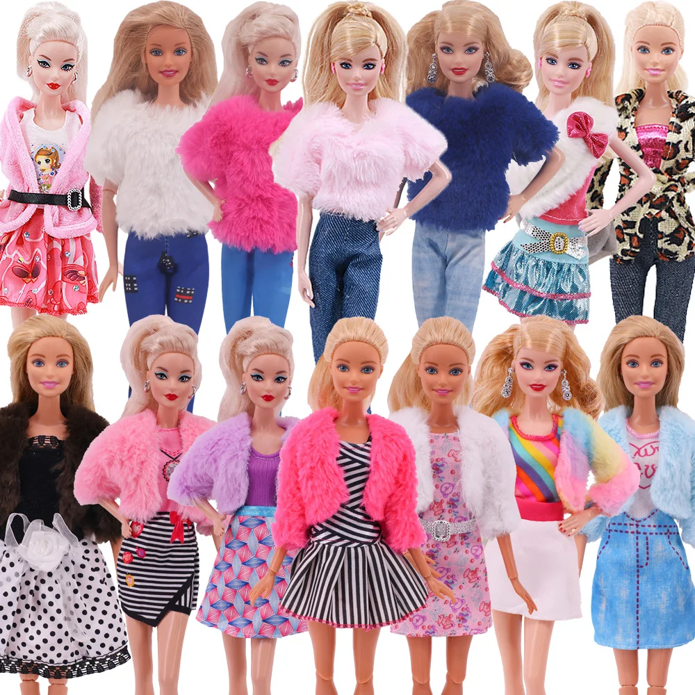 Roupas de boneca casaco de pelúcia + saia inverno quente casual wear acessórios para casa de bonecas para vestido de barbiess para 1/6 bonecas barbies brinquedo presentes