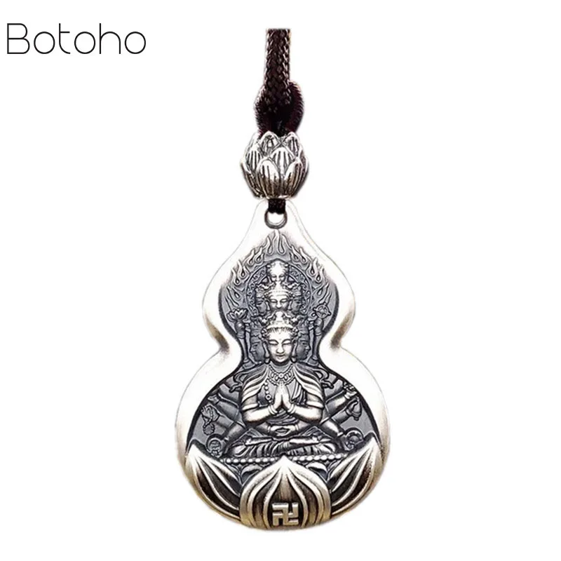 

s999 Pure silver colour Avalokitesvara pendant gourd twelve zodiac safety life Buddha Guardian presents male female pendant