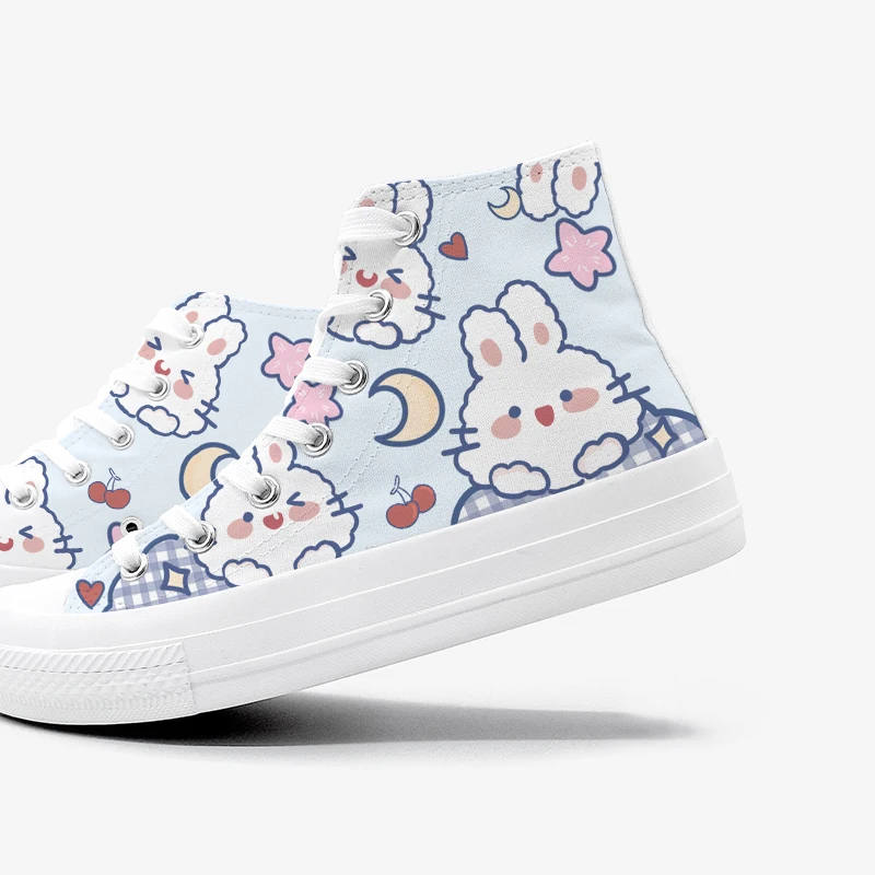 Amy and Michael Original Design Hand Painted Bunny Canvas Shoes Cute Girls Students Casual Sneakers Breahable Plimsolls Lace Up