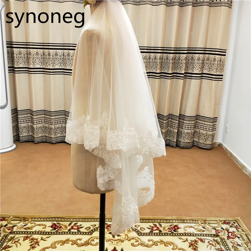 Bridal Veil Two Layers White Ivory Tulle with Comb Appliques Wedding Accessories New Wedding Veils