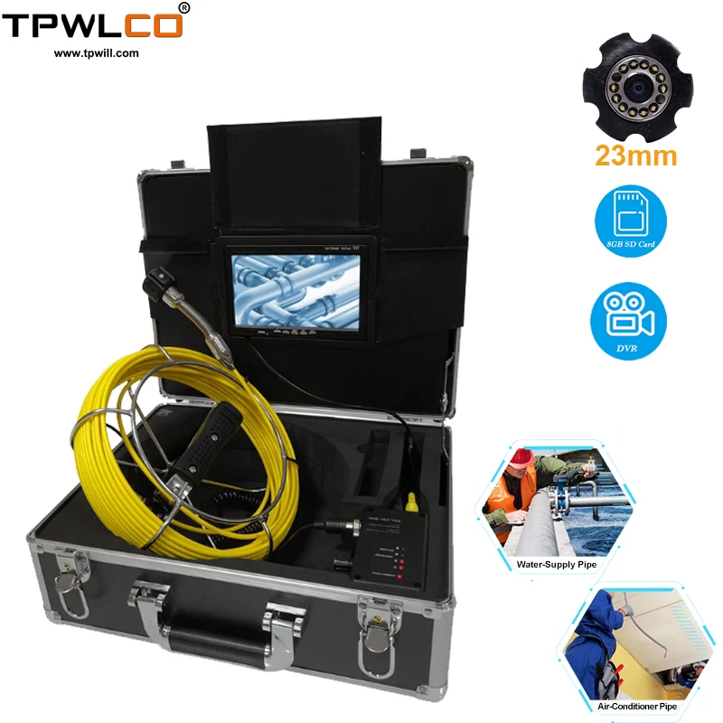 

TP9200-23mm Industrial Pipe Sewer Drain Inspection Video System With DVR 7" 20-50m Waterrpoof CCTV Camera 12V4500mAh Battery