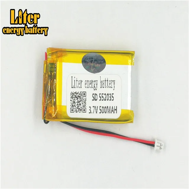 Batterie Lipo aste au lithium polymère, connecteur 2 broches, 1.25mm, 3.7V, 552035 mAh, 500mAh, MP3, MP4, MP5, petits jouets