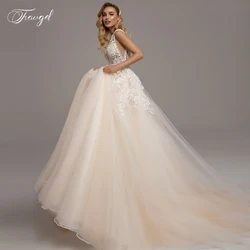 Traugel Sexy Backless V Neck A Line Beach Lace Wedding Dresses Elegant Tank Bridal Dress Court Train Wedding Gown for Bride