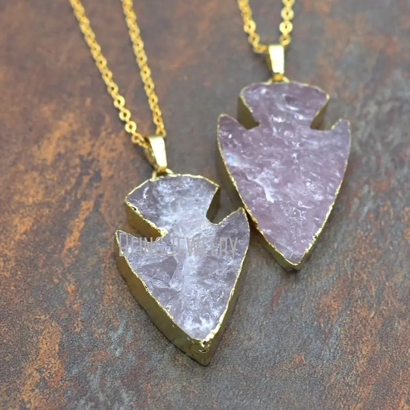 

NM5842 Rose Quartz Arrowhead Necklace Silver Pendant Gold Bohemian Jewelry Gifts For Her Birthday