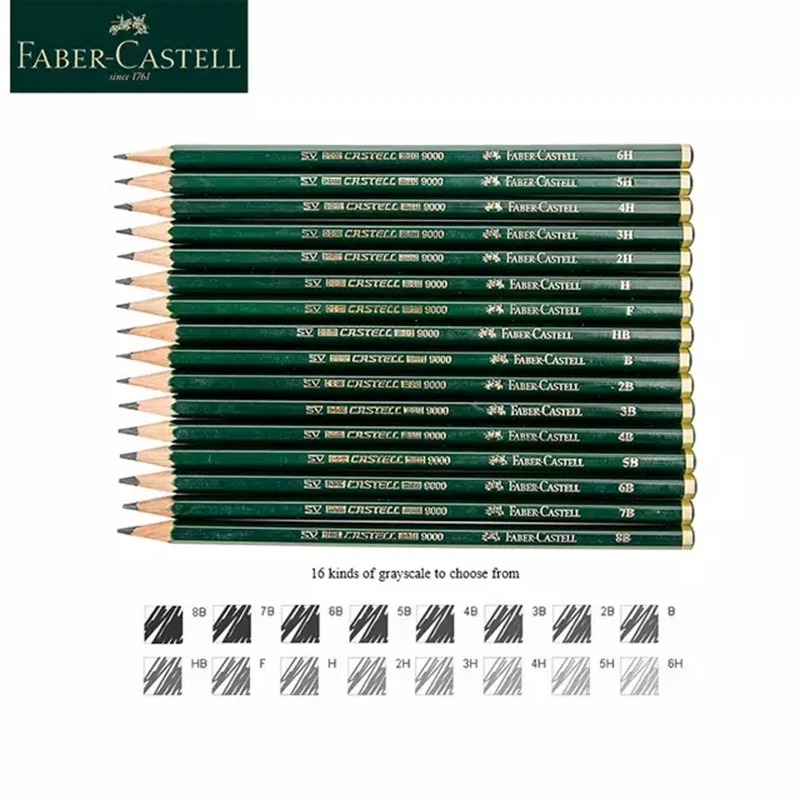 Faber-Castell 9000 Sketch Pencils B/2B/3B/4B/5B/6B/7B/8B/H/2H/3H/4H/5H/6H/F 12/16pcs Wood Pencil Graphite Pencil School Drawing