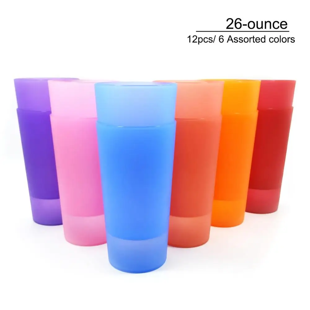 

26-ounce/740ml Unbreakable Plastic Tumblers | set of 12 in 6 Assorted Colors