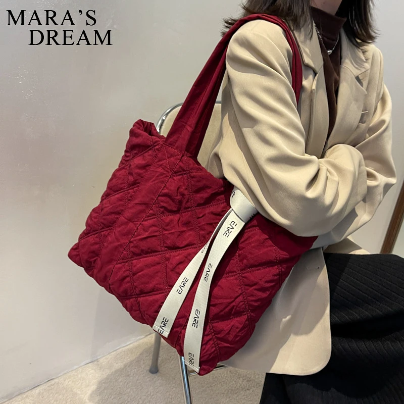 Mara\'s Dream Winter Large Shoulder Bags For Women\'s Bag Lingge Cotton Jacket Shoulder Bag Trend Big Tote Handbag Shopper Purses