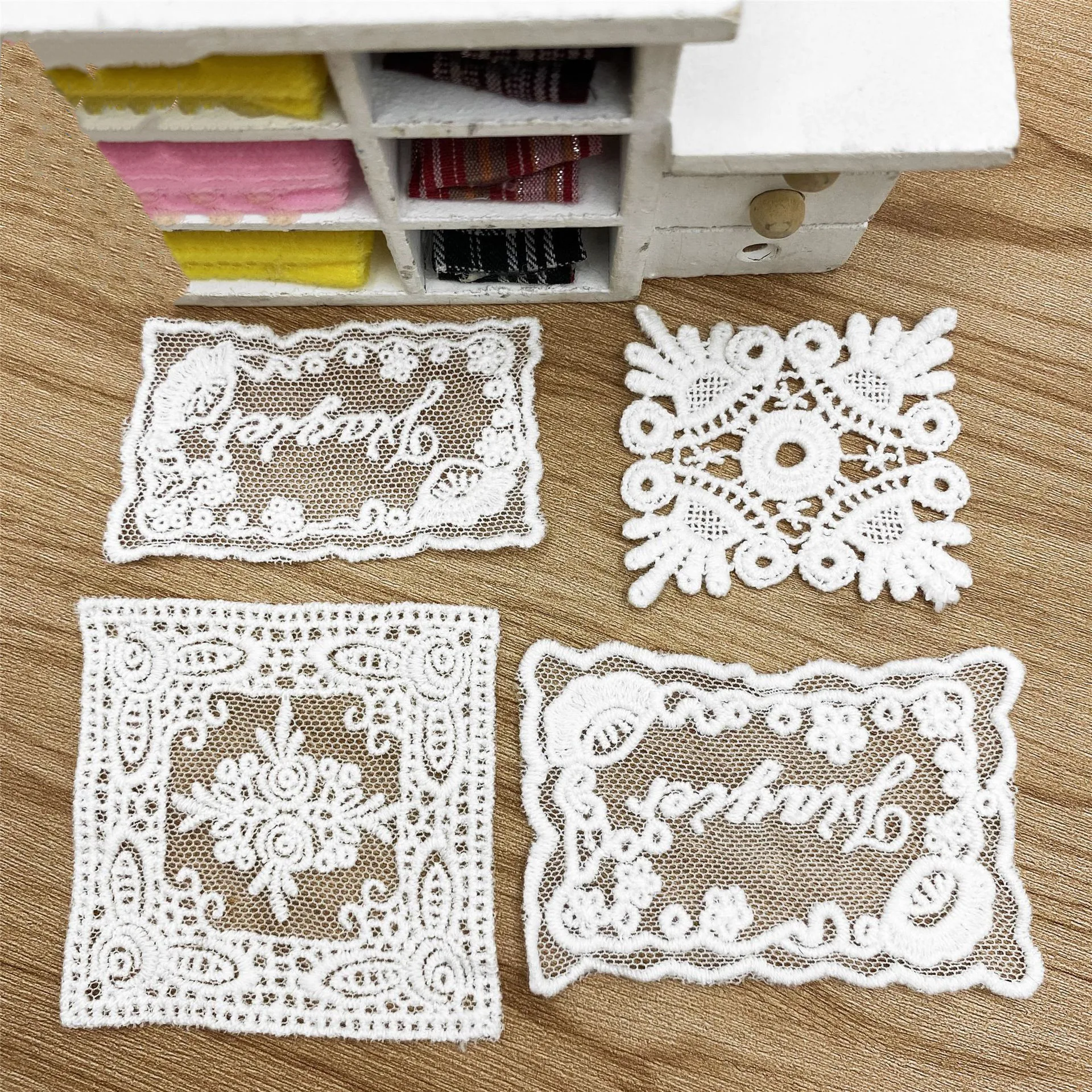 3pcs/Lot Embroidery Cotton Thread Lace Fabric Checkered Damond Pocket Ribbon Sewing Garment Accessories