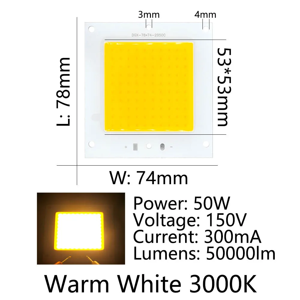 50W High Brightness LEDs COB Lamp Bead DC 150V 300mA DIY Flood Light 50000LM Cold And Warm White LED Spotlight Outdoor Chip Lamp