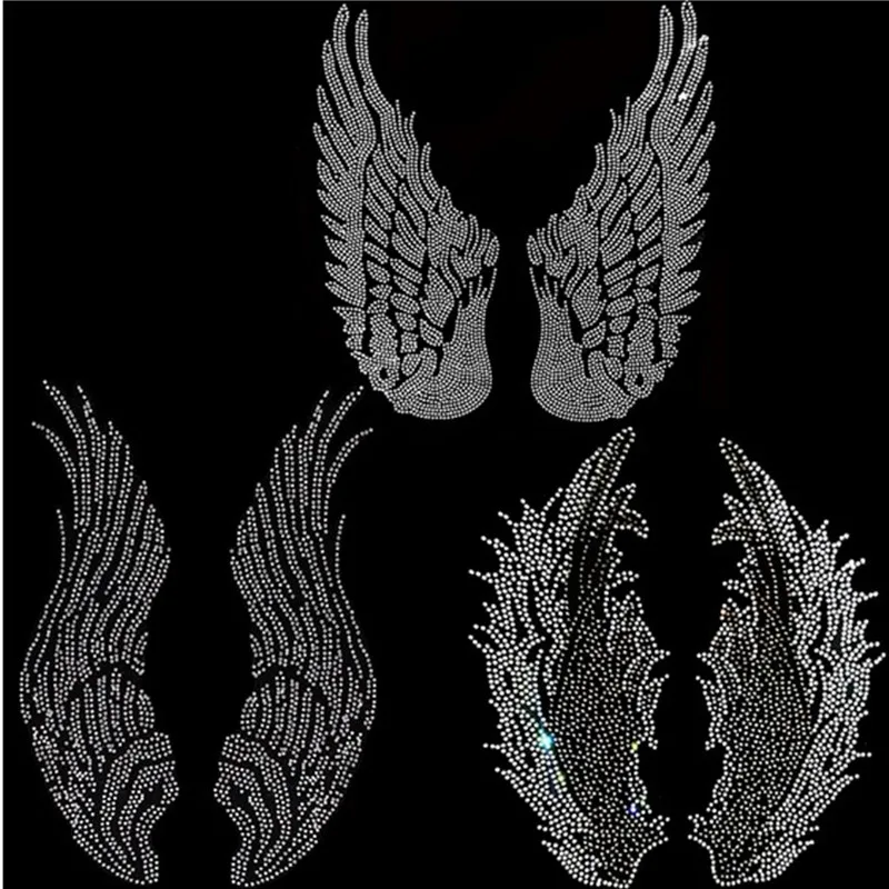 Large Angel Pairs Wing Rhinestone Applique  Iron On Rhinestone Transfer applique patches hot fix rhinestone transfer motifs