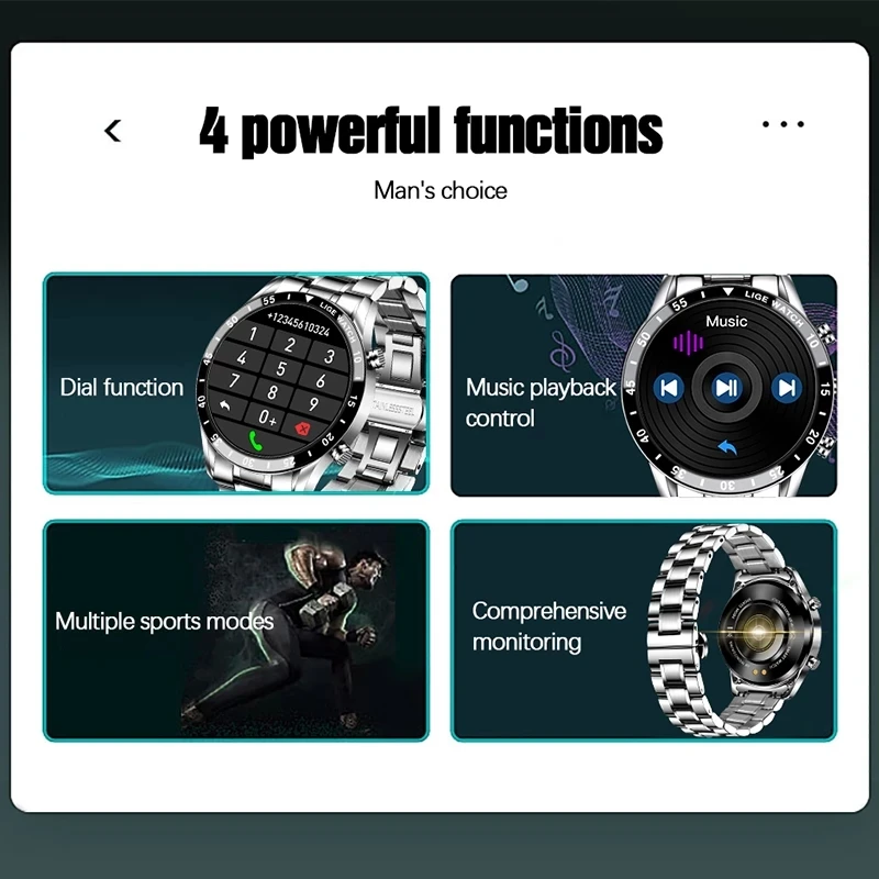 LIGE 2021 Neue Mode Smartwatch Bluetooth Anruf Sport herren Uhr Herz Rate Überwachung Musik Control Wasserdichte Smart Uhr Mann