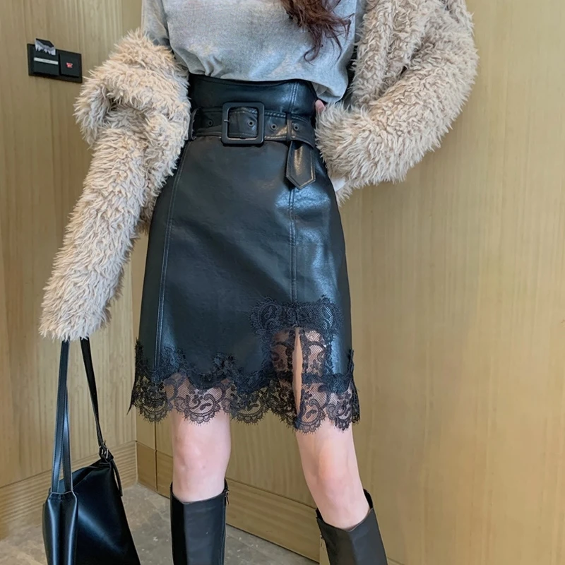 

Casual Women Solid PU Leather A-line Skirt Female Sexy High Waist Kawaii Skirts Ladies Korean Sweet Skirt