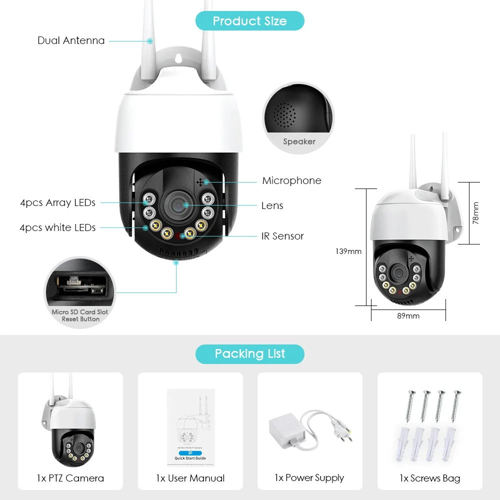 Caméra IP de sécurité CCTV à détection humaine AI, vidéo de suivi automatique, 4K, 8MP, 5MP, HD Audio, PTZ, WiFi, 1080P, Top