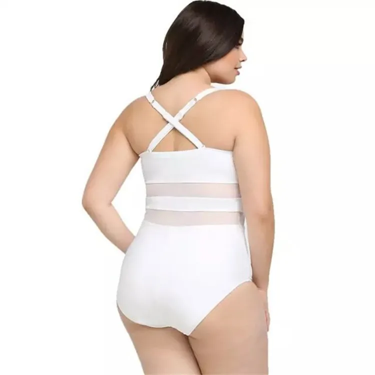 Sexy Plus Sizes Swimwear One Piece Monokini Women White Large Size Swimsuit Black Sheer Bathing Suit Push Up Big Breast Solid