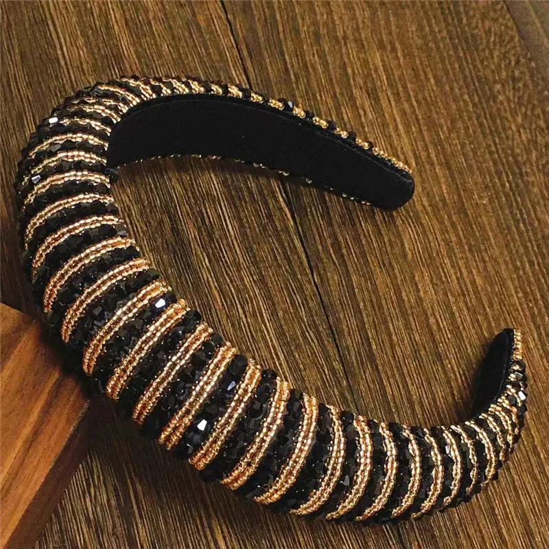 

New Baroque Sparkly Padded Rhinestones Headbands Full Crystal Hairbands Wide Diamond Headwear Hair Accessories Women