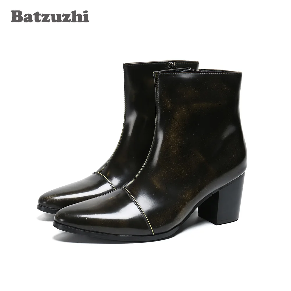 

Batzuzhi 7CM High Increased Men Boots Super Star Fashion Leather Ankle Boots Pointed Toe Party and Wedding Boots Shoes Men Bota