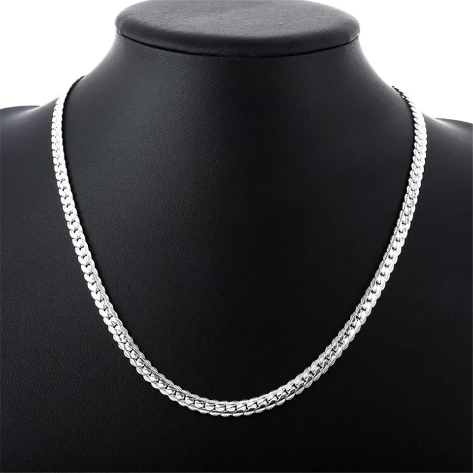 New 925 Sterling Silver Necklace Unisex 5MM Flat Snake Link Chain Lobster Clasp Collares Necklaces For Women Men Jewelry  Gift