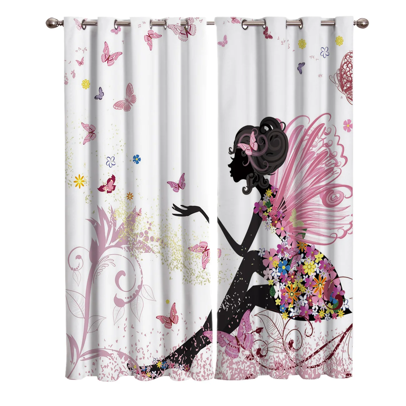 

African Women Butterfly Girl Window Curtains Living Room Curtains Kitchen Decor Kids Room Curtain Window Treatment Valances