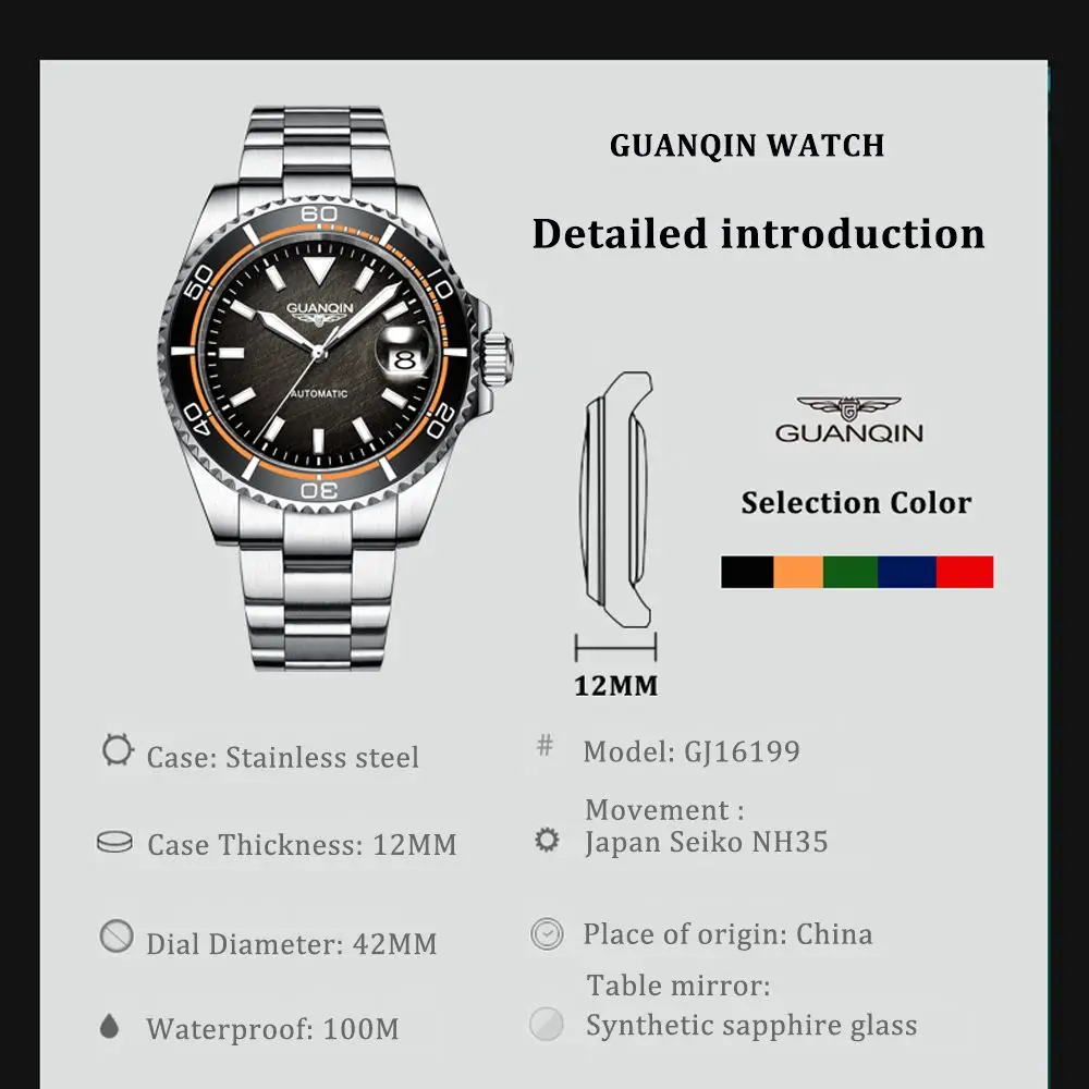 GUANQIN 2024 New Mens Watches Mechanical Watches top Brand Luxury Automatic Watch for men Business 10Bar Waterproof Clock Man