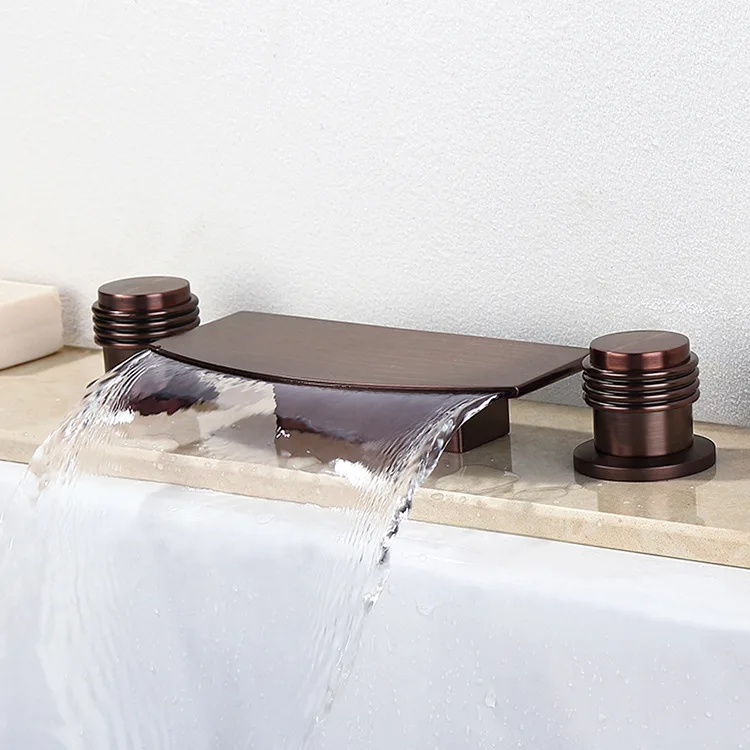 100% Brass bathroom Bathtub faucet Waterfall  Shower faucet set Brown Oil Rubbed Bronze two Handles three holes