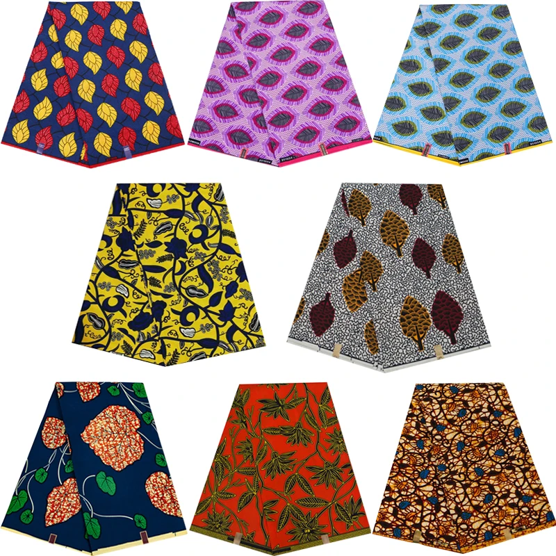 Ankara African Prints Patchwork Fabric Real Wax Dress Sewing Tissu Craft DIY Textile Leaves Material for Wedding 100% Polyester