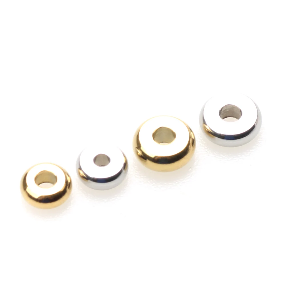 Olingart 5/6mm Stainless Steel Round Flat Loose Spacer Beads Fit Bracelet Finding Plating Gold Color DIY Jewelry Making