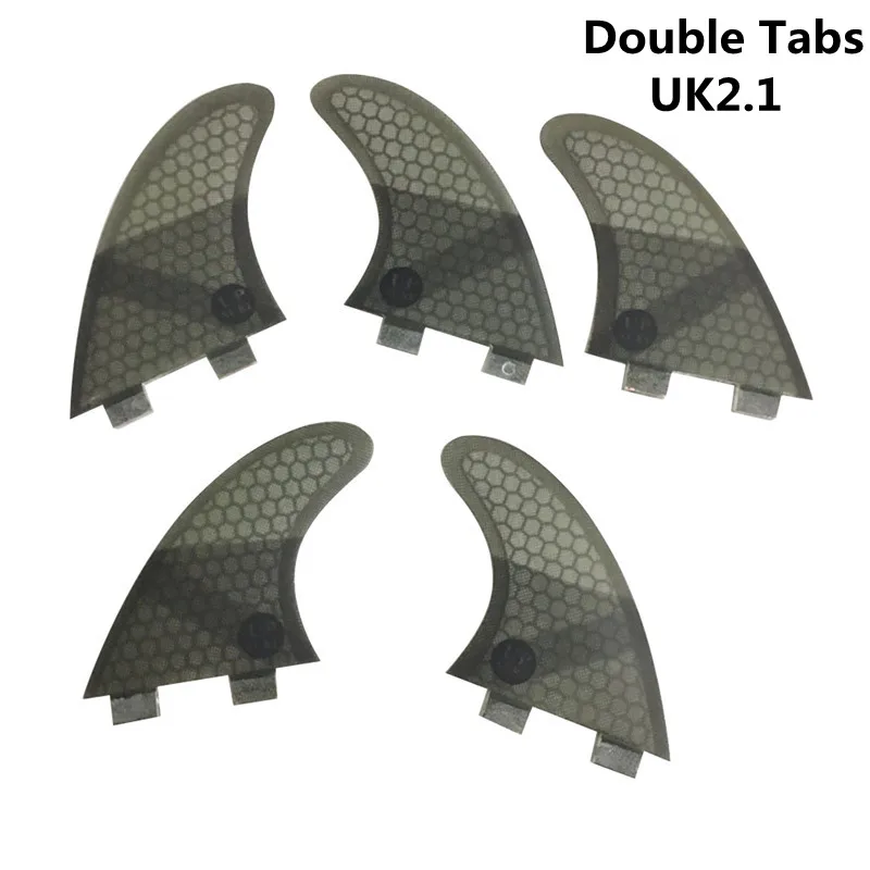 ダブルタブuk21フィンfiberglassfins-5-in-persettri-quad-finセットサーフボードフィン4色グリーン-ブルー-レッド-グレーアップサーフロゴ