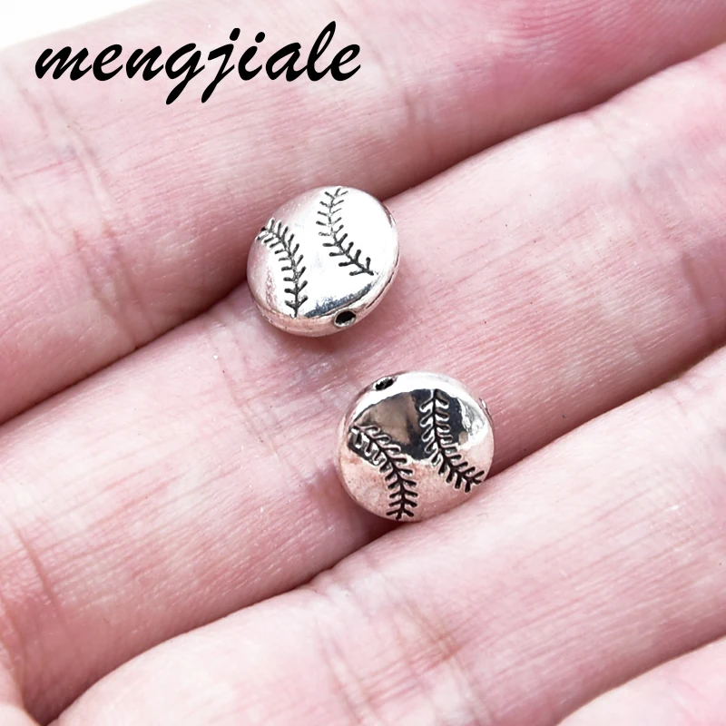 14pcs Wholesale Vintage  Metal  Alloy  Baseball Spacer Beads  For  Jewelry Making Necklace DIY Supplies