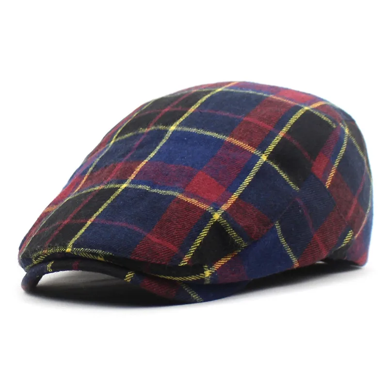 Plaid Cotton Newsboy Caps Men Flat Peaked Cap Women Painter Beret Hats 30