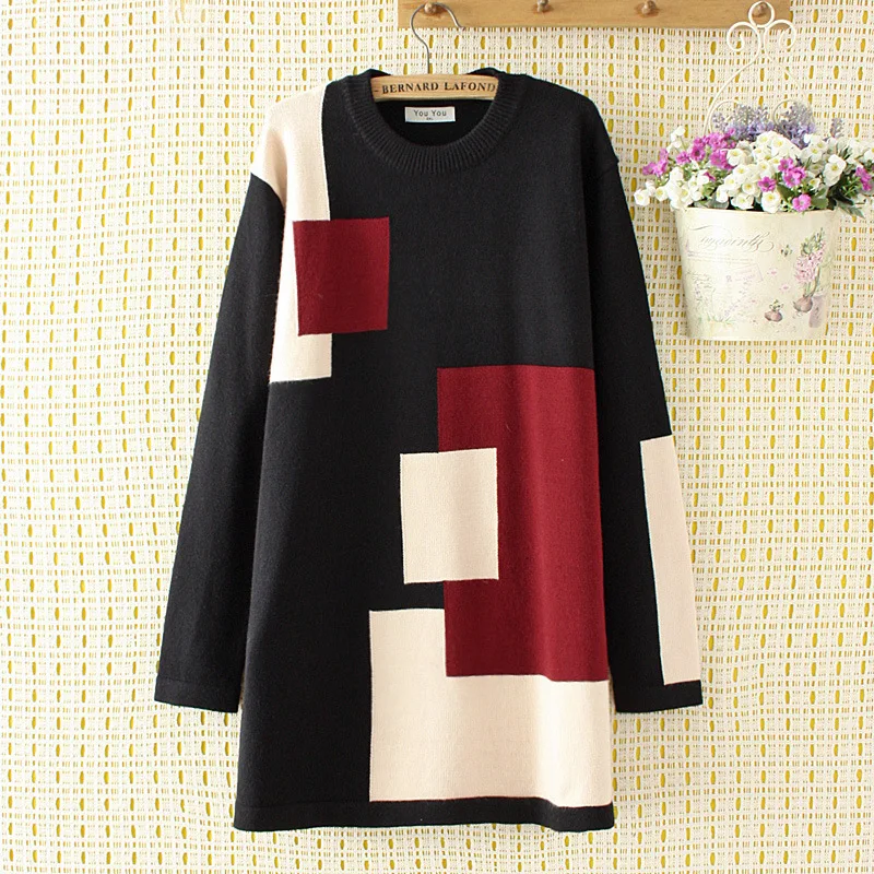 

Autumn Winter Girl's Pullover Loose Long Sleeve Round Collar Knitted Sweater Women Medium Long Casual Fashion Sweaters Top H9470