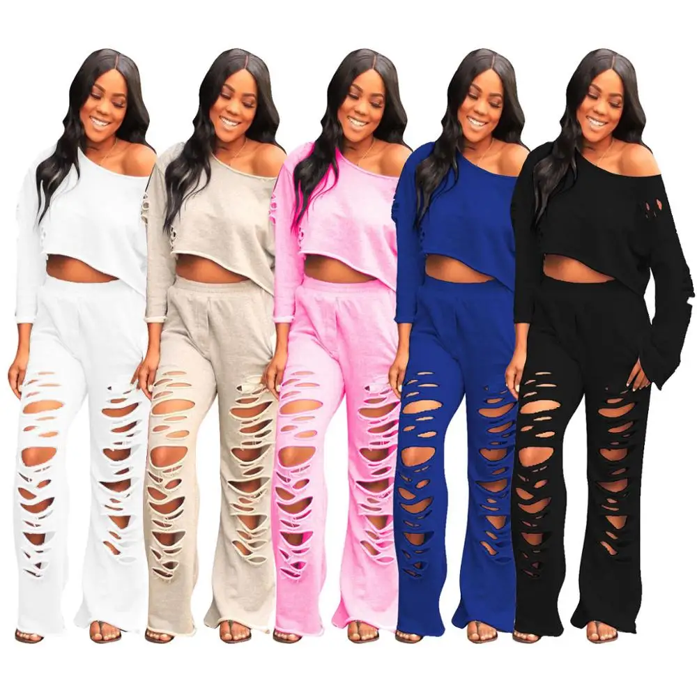 two piece set women 2 piece set hole 2 piece set women outfits fall clothes for female 2020 long sleeve outfits two pieces sets
