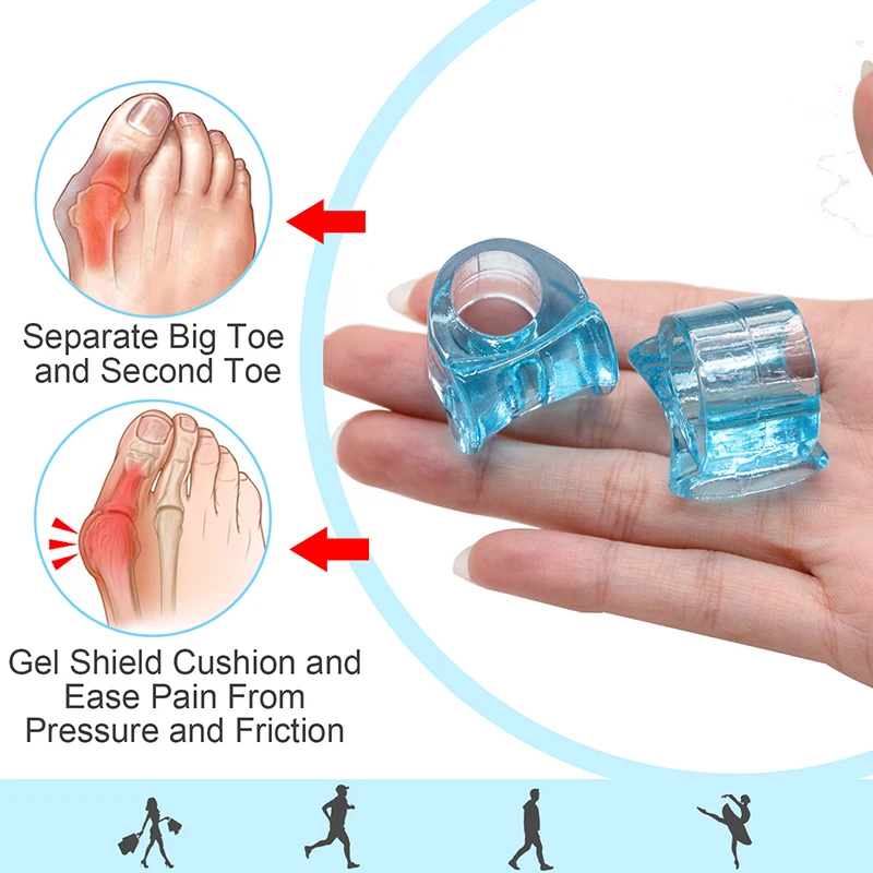 2pcs Blue Gel Toe Separator Foot Care Tool Silicone Toe Bunion Straightener Valgus Hallux Bunion Protector Corrector Alignment