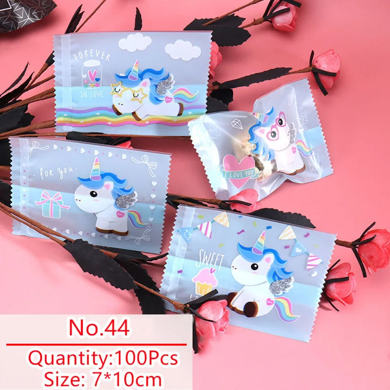 100pcs/lot Soap Biscuits Packaging Bag Blue Cartoon Flying Rainbow Lovely Unicorn 4In1 Homemade Dessert Cookies Gift Wrap Bag