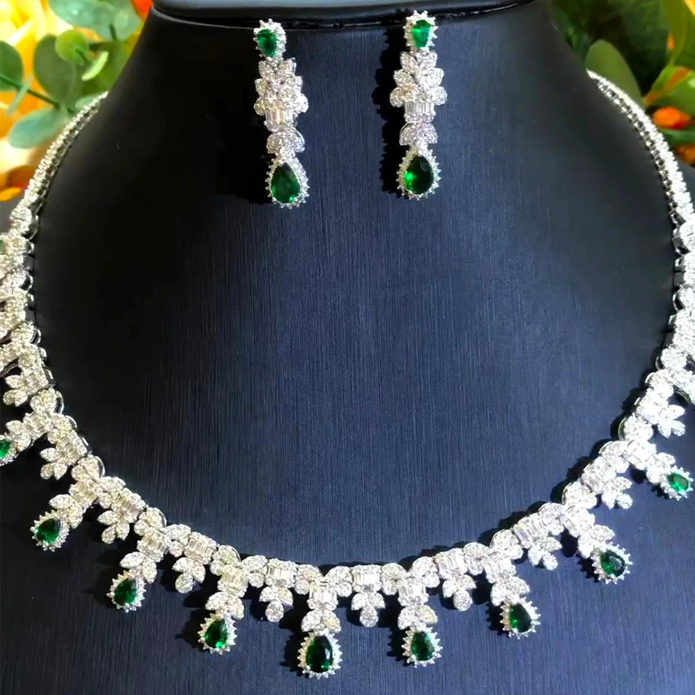 KellyBola Luxury High Quality Zircon Geometry Necklace Bracelet Earring Ring Dubai Noble Female Wedding Banquet Top Jewelry Set