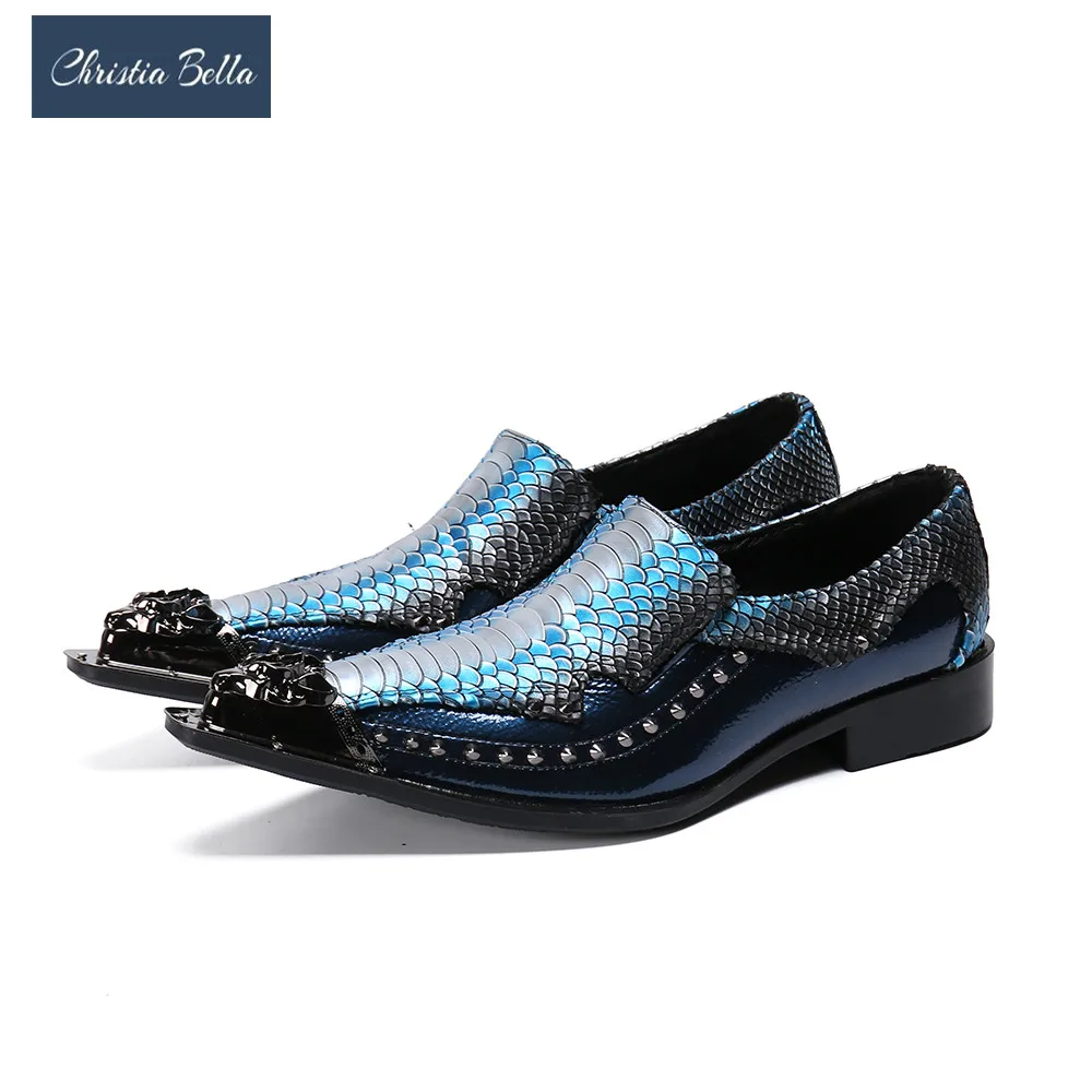 

New Fashion Men Snake Pattern Party Man Dress Shoes Metal Pointed Toe Plus Size Formal Shoes Business Leather Shoes Male Oxfords