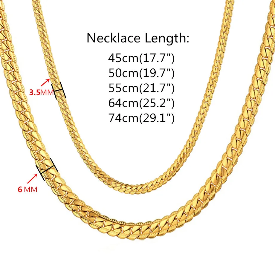 Gold Color 316L Stainless Steel Necklace Femme Boys Mens Chain Fashion Jewelry, Punk Classic 4MM 6MM Snake Chain