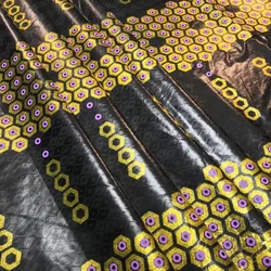 2021 Prom African Bazin Riche Lace Fabric Fashion Black Gold Plating Basin Riche Senegal Elegancka damska sukienka imprezowa Materiał koronkowy