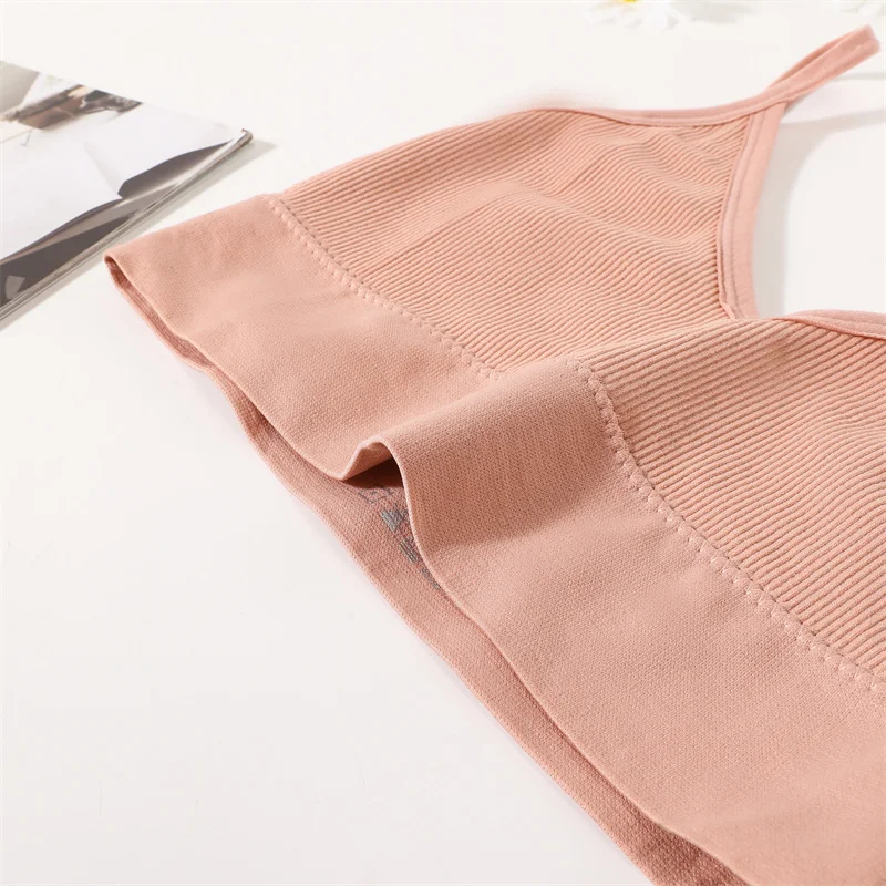 Nahtlose BHs für Damen, U-Rücken, Sport-Crop-Top, sexy Dessous, ohne Bügel, dünne Träger, gerippt, ohne Polster, Unterwäsche, V-Ausschnitt, Intimates, M-XL – Detail 7